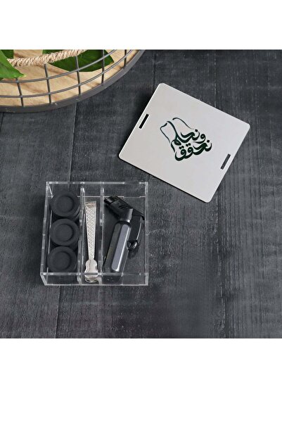 Story of candle صندوق بخور مع عود و فحم وملقاط بشعار اليوم الوطني السعودي