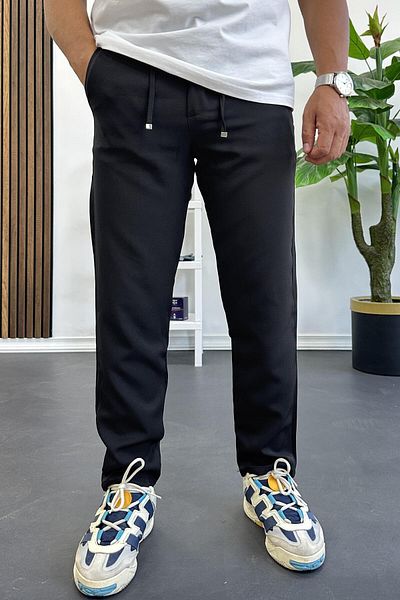 Edwox Men's Slim Fit Drawstring Waist Buttoned Trousers Black Edw403