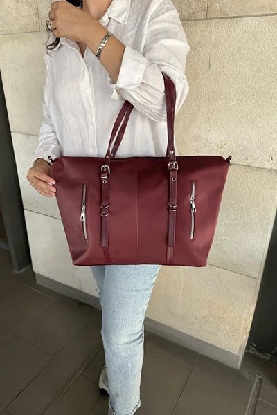 LEONAS Multi-Eye Cross Strap Waterproof Fabric Women's Hand and Shoulder Bag Lony St0007 Claret Red