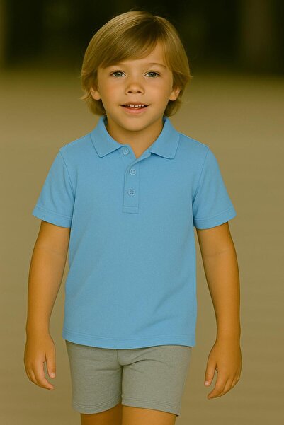 Kuraff Giyim Unisex Children's Solid Color Basic Polo Neck Short Sleeve Schoo...