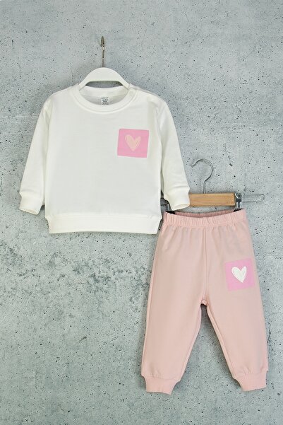 DMB BOYS & GIRLS Baby Girl Heart Tracksuit Set Patterned Sweatshirt and Elast...