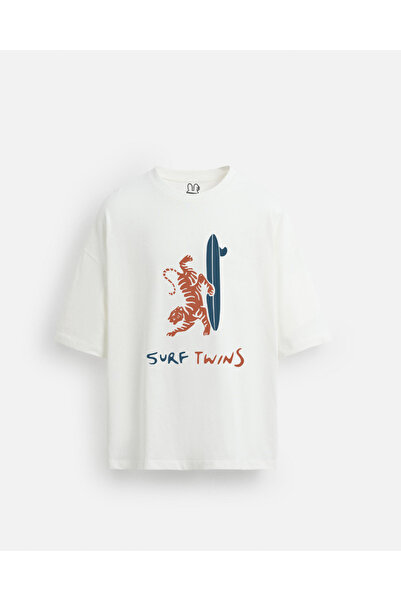 '' Surf Twins'' Baskılı Oversize Unisex T-shirt