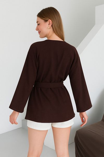 My Blog Brown Buttoned Belted Kimono