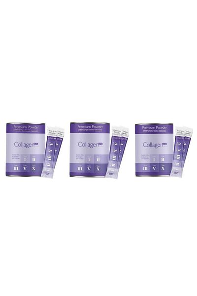 Collagen Forte Platinum 3 Box Powder Collagen 300g, 5 Types Powder Collagen 10,000Mg X 30 Shells & Multivitamin Strawberry Flavored