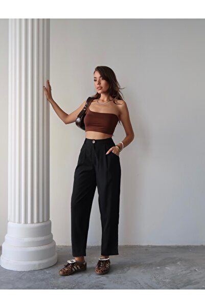 Paw Garage بنطلون نسائي من قماش تايلور مودال كوبرا مع تفاصيل غطاء الجيب الخلف...