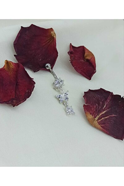 Simge Gümüş 925 Ayar Gümüş Papatya Ve Kelebek Göbek Piercing Ebatı 3 cm