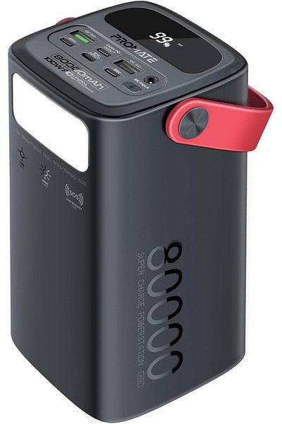 Promate 80,000mAh Portable Power Station with 100W USB-C PD, 4 Device Charging, Lightning & Solar In
