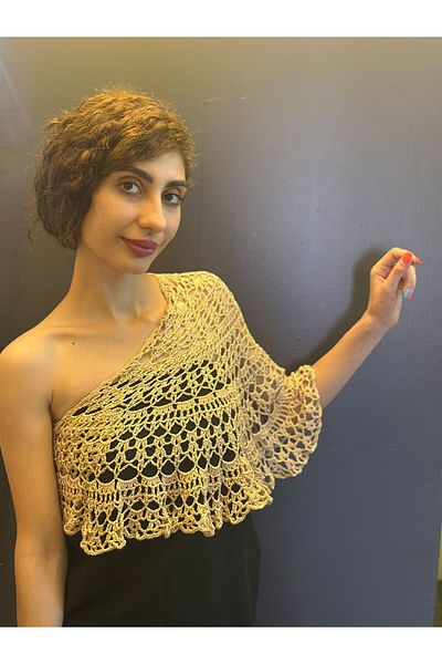 Gönülden Tasarım Lace Hand Knitted Multi-Purpose Shal, Bolero, Bustier with Butterfly Brooch