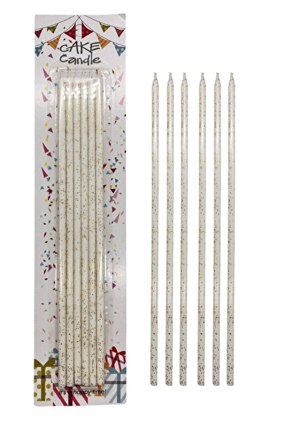 Big Party Mum İnce Uzun 25 Cm Simli Parıltılı 6 Parça Beyaz