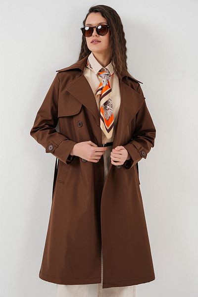 Merterium Women's Double Breasted Collar Trench Coat Brown 1198
