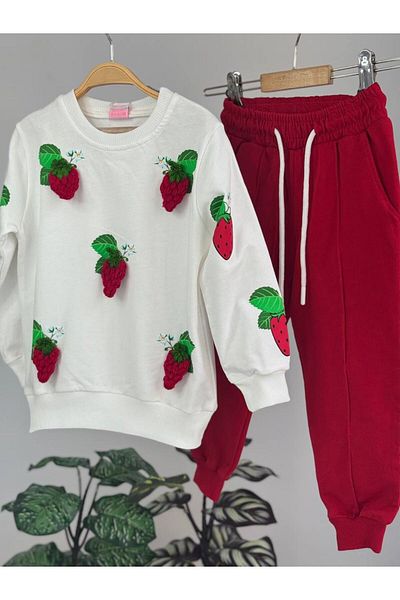 ÖRZİKİDS Cherry Printed Girls Tracksuit Set3-10 Years