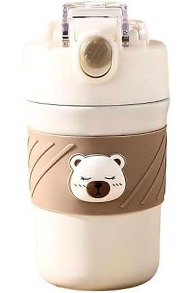 Twisoo Bear Thermal Coffee Water Cup Vacuum Insulated Double Wall Stainless Steel White Leak Proof H