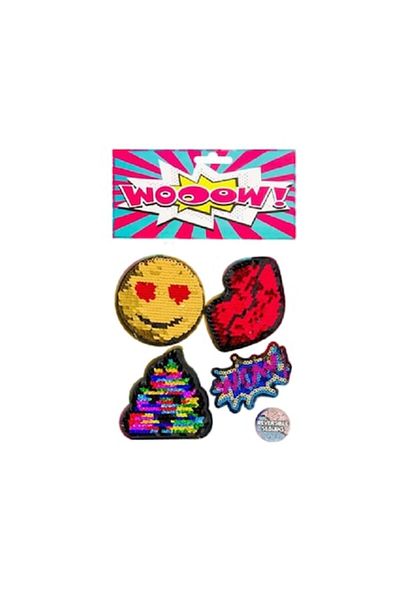 Bibilel Kids Set 4 badges for kids, reversible sequin designs, thermal transfer, Multicolor