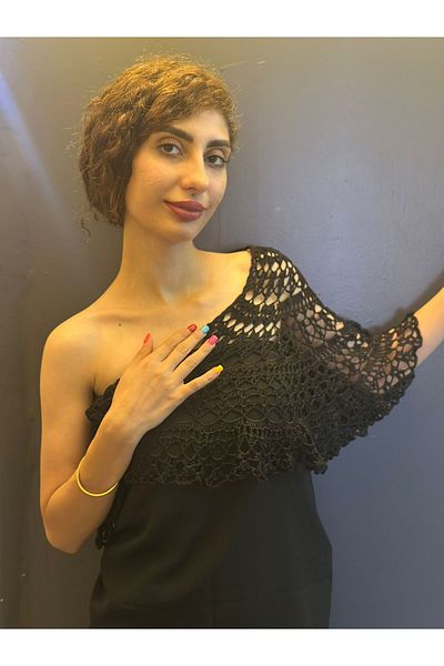 Gönülden Tasarım Lace Hand Knitted Multi-Purpose Shal, Bolero, Bustier with Butterfly Brooch