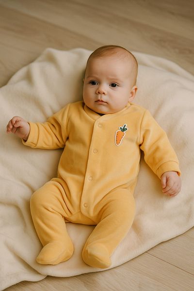 cimcim baby Velvet Baby Rompers Carrot Detailed