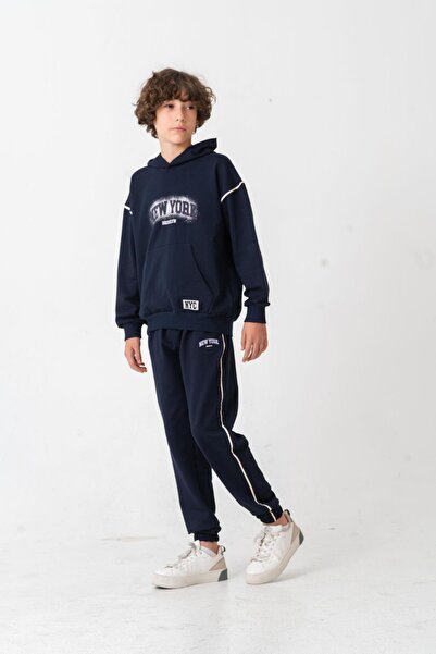 Mışıl Kids طقم بدلة رياضية للأولاد من نيويورك بروكلين مع جيوب على شكل كنغر وح...