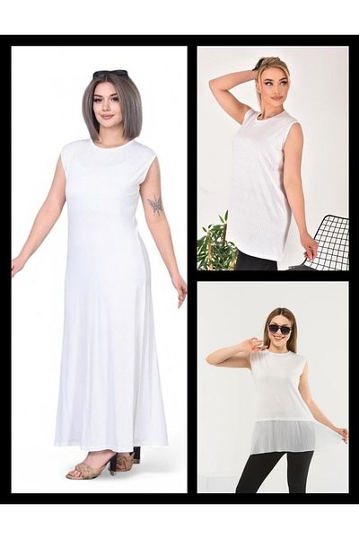 Pollux Women's Hijab Clothing Set of 3 | |   Underwear Dress, Pleated Underwear and Rhinestone Underwear