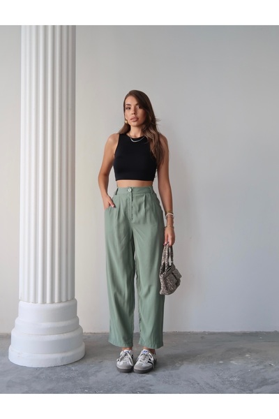 Paw Garage Women's Taylor Modal Cupra Fabric Back Pocket Cover Detail Trousers, Summer Business Pants