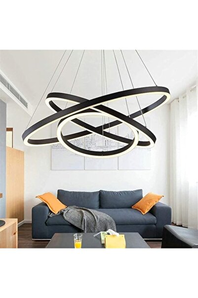 Jiju JIJU® Minimalist Black Ring LED Chandelier, 2.4G WiFi Remote Control, 3 Lights, Dimmable