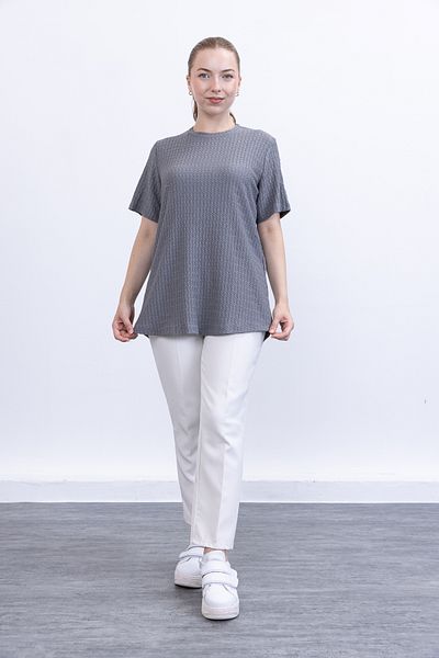 Linvey Summer Casual Comfortable Fit Short Sleeve Wrinkle Blouse T-Shirt