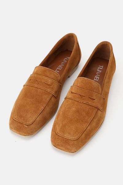 TUNAELLİ Women's Taba Suede Khaki Natural Leather Number 36-41 Loafer Ballet