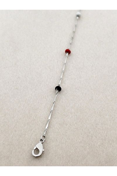 Siya Silver Mixed Color Beaded Steel Anklet