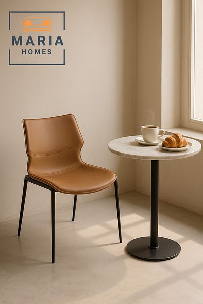 MARIA HOMES Modern Light Coffee Dining Chair with Cushioned Seat and Black Metal Legs