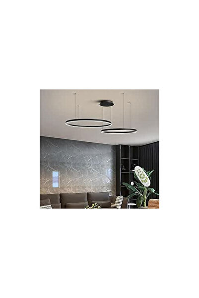 Jiju Candelabru LED negru 2 cercuri 60cm+40cm cu telecomandă WiFi 2.4G 3 lumi...