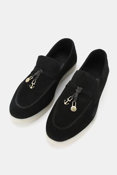 TUNAELLİ Women's Black Suede Khaki Natural Leather Number 36-41 Bow Loafer Shoes