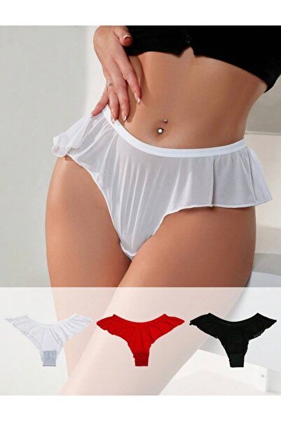 Oprah Kadın 3’lü Fırfır Detaylı Transparan Tül Tanga Külot Seti