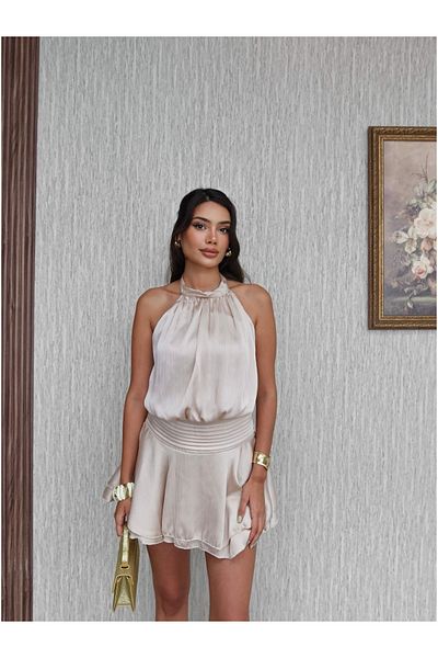 ESRAHELVACI Backless Skirt Flounce Mini Dress