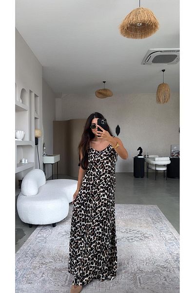 Buket Teke Leopard Strap Viscose Dress