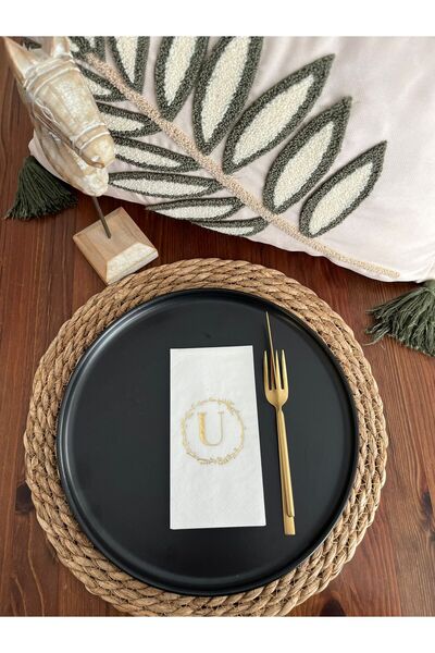 kidspartim منديل نادل على شكل حرف U مع إكليل أبيض مذهّب 16 قطعة