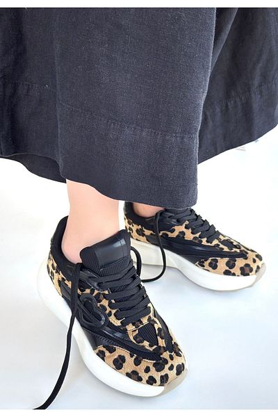 pabucmarketi Leopard Suede Lace-Up Women's Sneakers