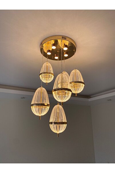 Retro GOLD KAPLAMA MODERN 3 RENK YANAN LED'Lİ AVİZE