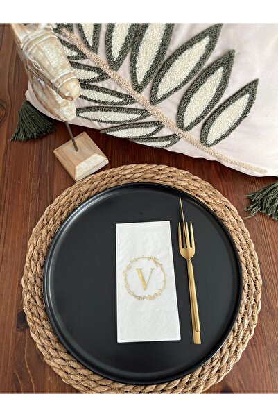 kidspartim منديل نادل على شكل حرف V مزين باللون الأبيض المذهب 16 قطعة