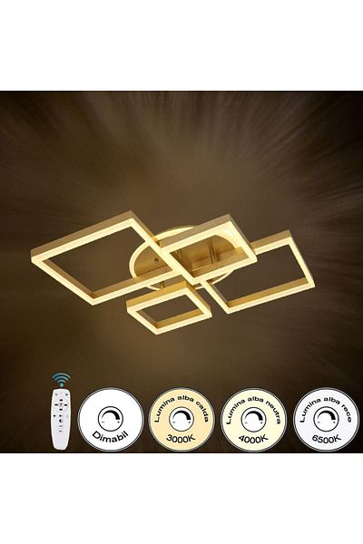 LightPlanet Square LED chandelier, WiFi remote control 64cm Gold 2.4G 3 lights dimmable