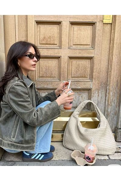 Die Fein Mercan Stores Knitted Detail Wide Shopper Campané Retro Hand and Shoulder Bag