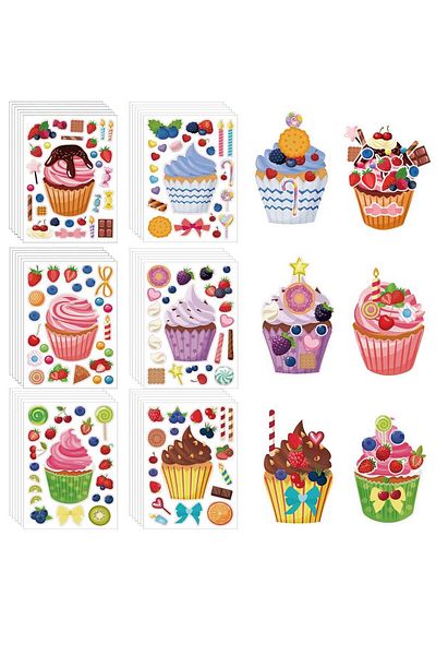 Generic Excefore Treats and Sweets Sticker, 36 Pcs Cupcake Sticker Set, Make Face Cupcake Stickers, DIY Cak