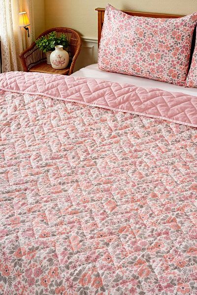 Rivaİstanbul Pink Spring Quilted Single Cotton Pique & Multi-Purpose Bedspread