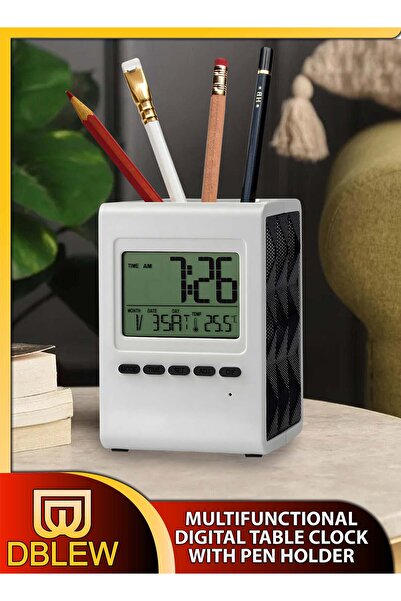 Generic Multifunctional Digital Clock With Pen Holder LCD Display Creative St...