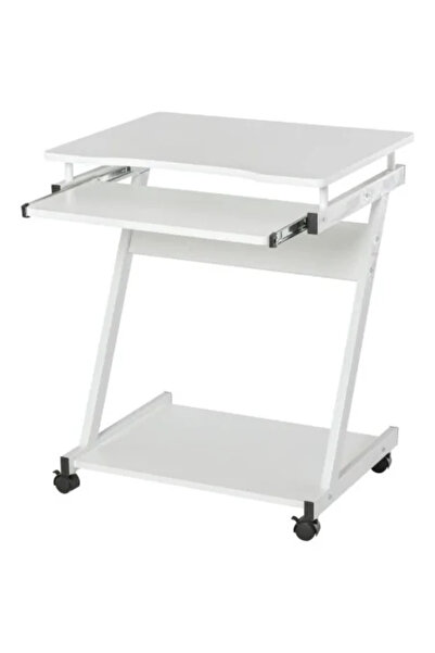 ART Birou de calculator cu roți, metal, PAL, cu raft pentru tastatură, alb, m...