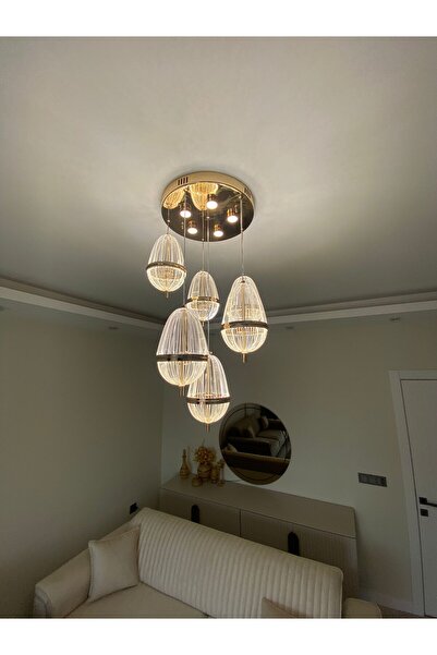 Retro GOLD KAPLAMA MODERN 3 RENK YANAN LED'Lİ AVİZE