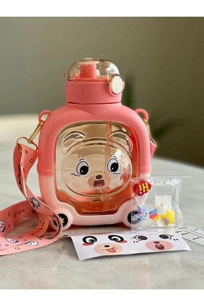ÇEÇEN HOME Cute Teddy Bear Figured Suitcase Look Kindergarten-Primary School Girl's Water Bottle, Girl's Water Bottle-Water Bottle