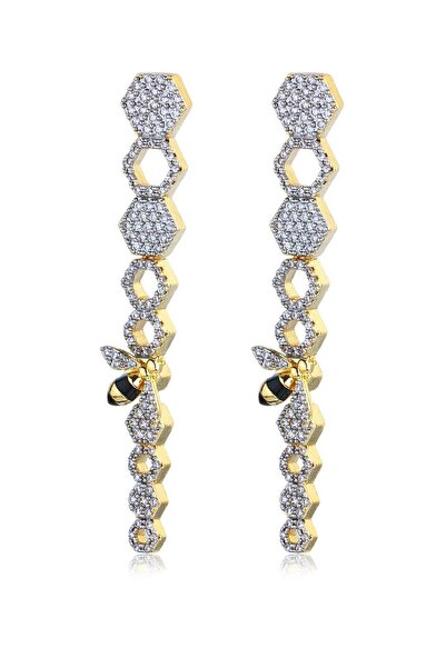 Klips Concept Arı ve Petek Detay Taşlı Premium Küpe