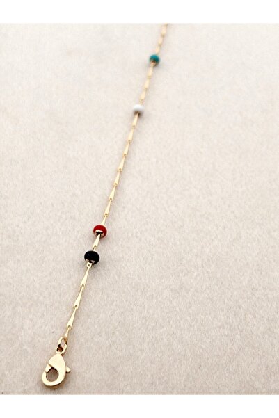 Siya Silver Mixed Color Beaded Steel Anklet