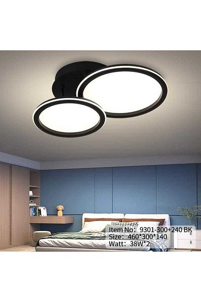 LightPlanet Black LED chandelier D46CM 76W, 2.4G WiFi remote control, 3 dimmable lights