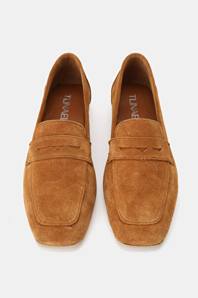 TUNAELLİ Women's Taba Suede Khaki Natural Leather Number 36-41 Loafer Ballet
