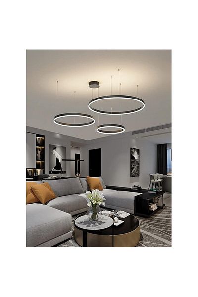 edc Dark brown LED chandelier, 3 circles 80+60+40 cm, WiFi, 3 dimmable lights