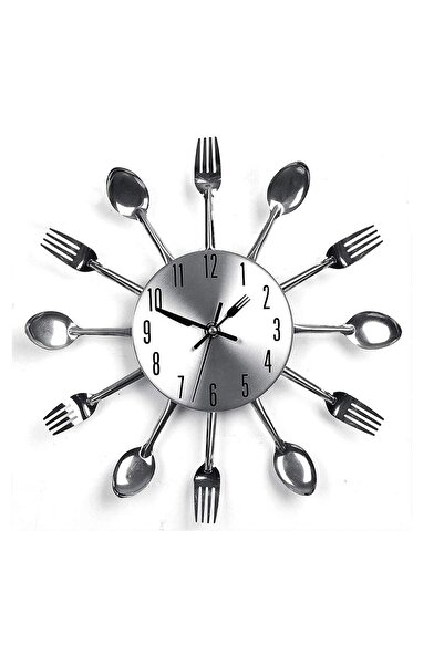 Generic ساعة حائط للمطبخ ثلاثية الأبعاد قابلة للإزالة، أدوات مائدة حديثة إبداعية، ملعقة مطبخ، شوكة، ساعة حائط مرآة حائط D